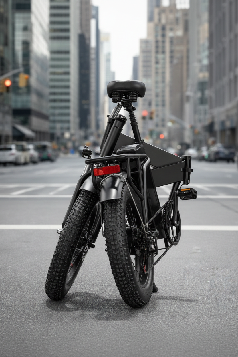 Folded fat-tire bike portrait
